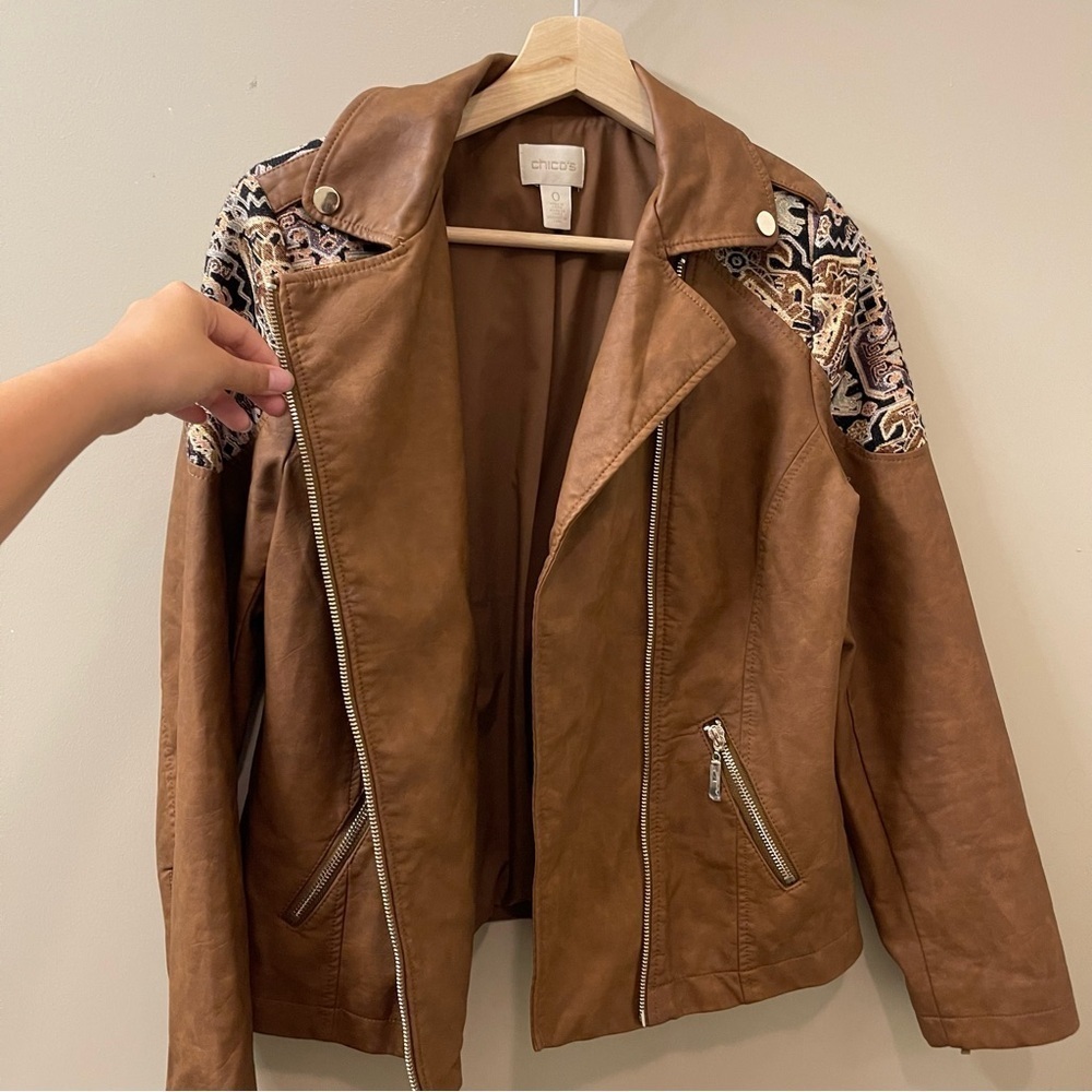 Chico’s Faux-Leather Jacquard Moto Jacket bohemian western rodeo size small - Picture 5 of 13
